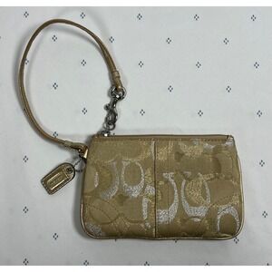 Y2K‎ COACH Wristlet Tan Gold Silver Signature Canvas Small Purse Bag